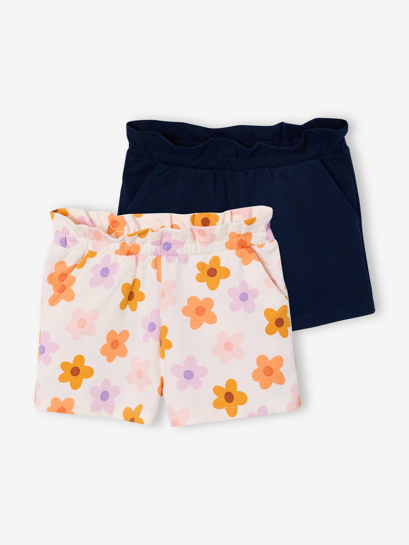 Lot de 2 shorts fille molleton léger marine