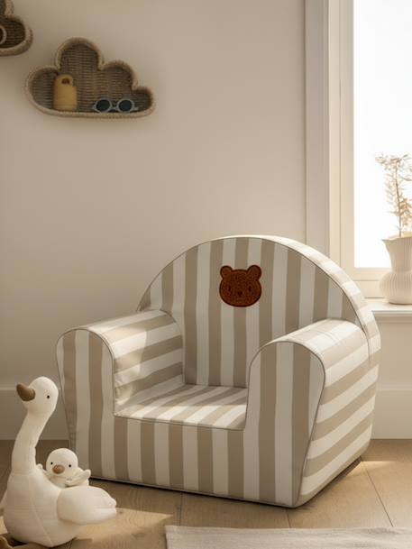 Vertbaudet - Fauteuil en mousse rayé Ourson personnalisable rayé beige