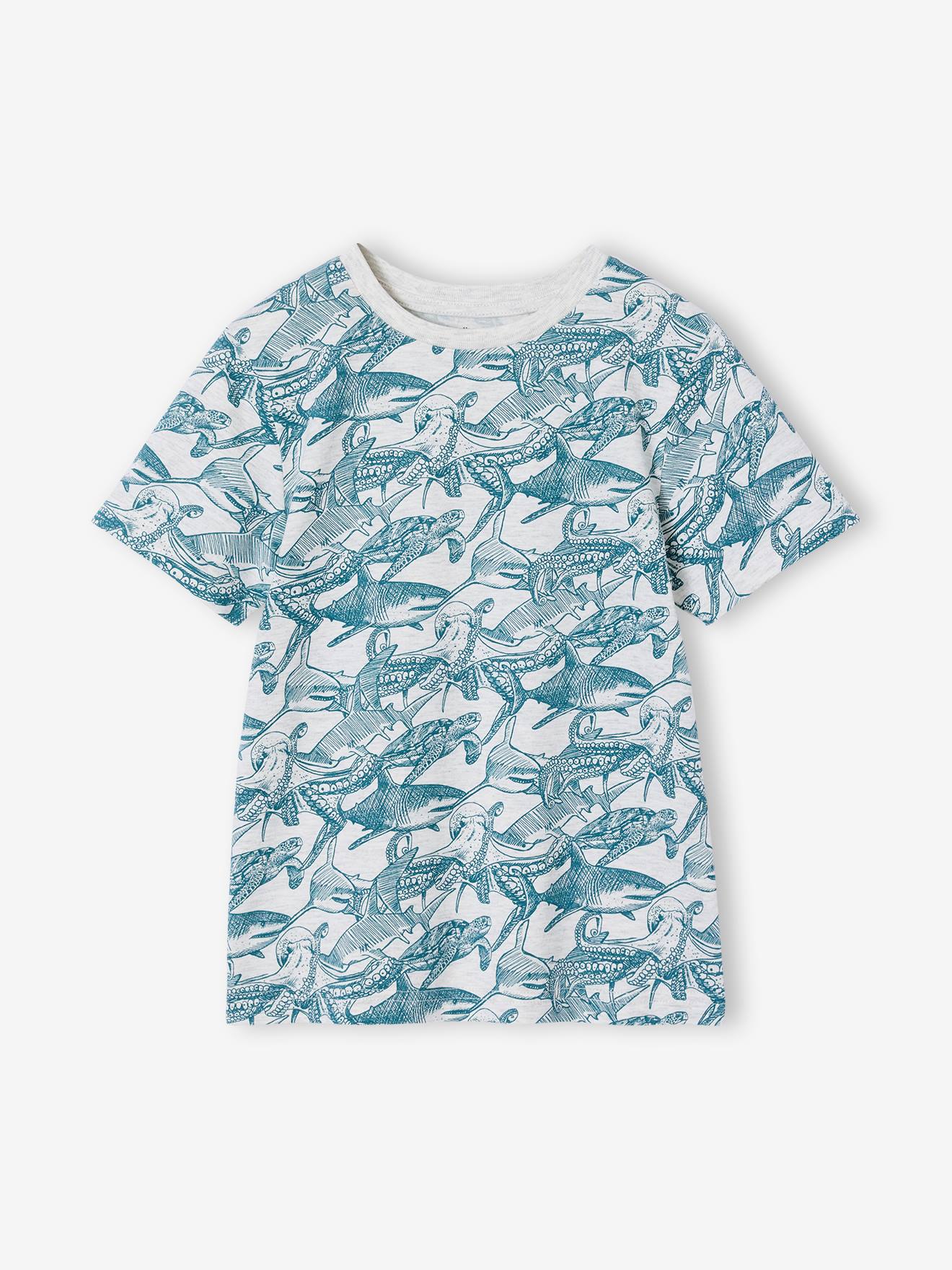 T-shirt garçon imprimé blanc chiné