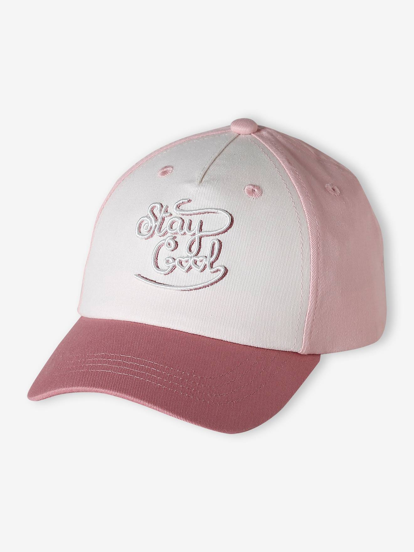 Casquette enfant fille coton brodée vieux rose