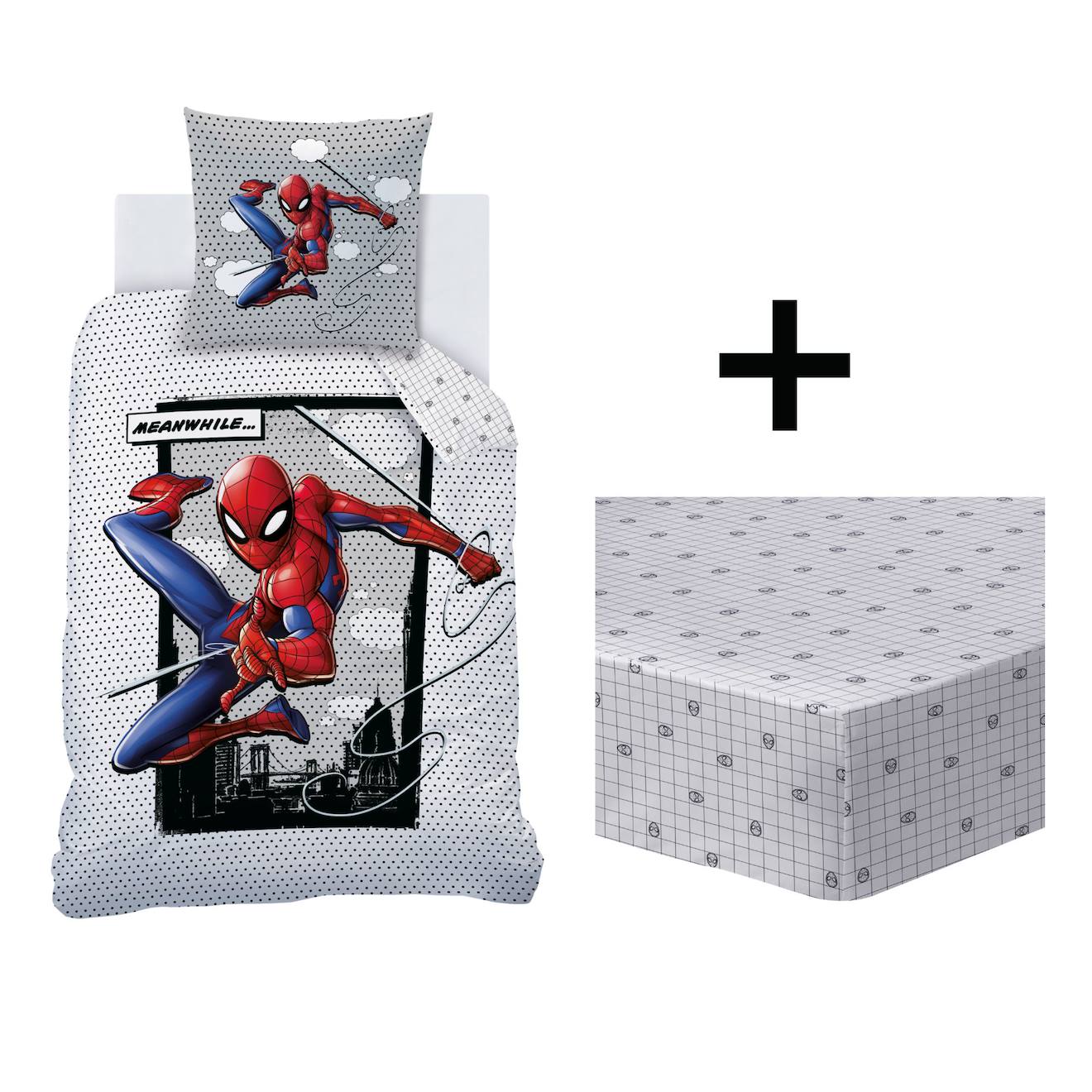 Parure De Lit Imprimée + Drap Housse 100% Coton, Spiderman Hero Bleu