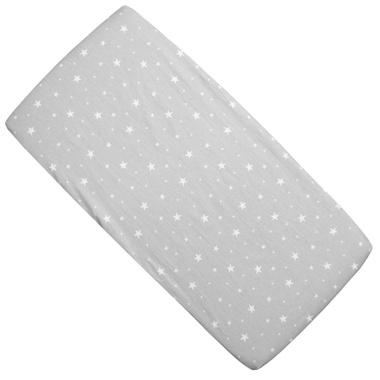 Drap Housse Berceau En Coton Gris Stella Stella, Imprimé Étoiles Blanc,