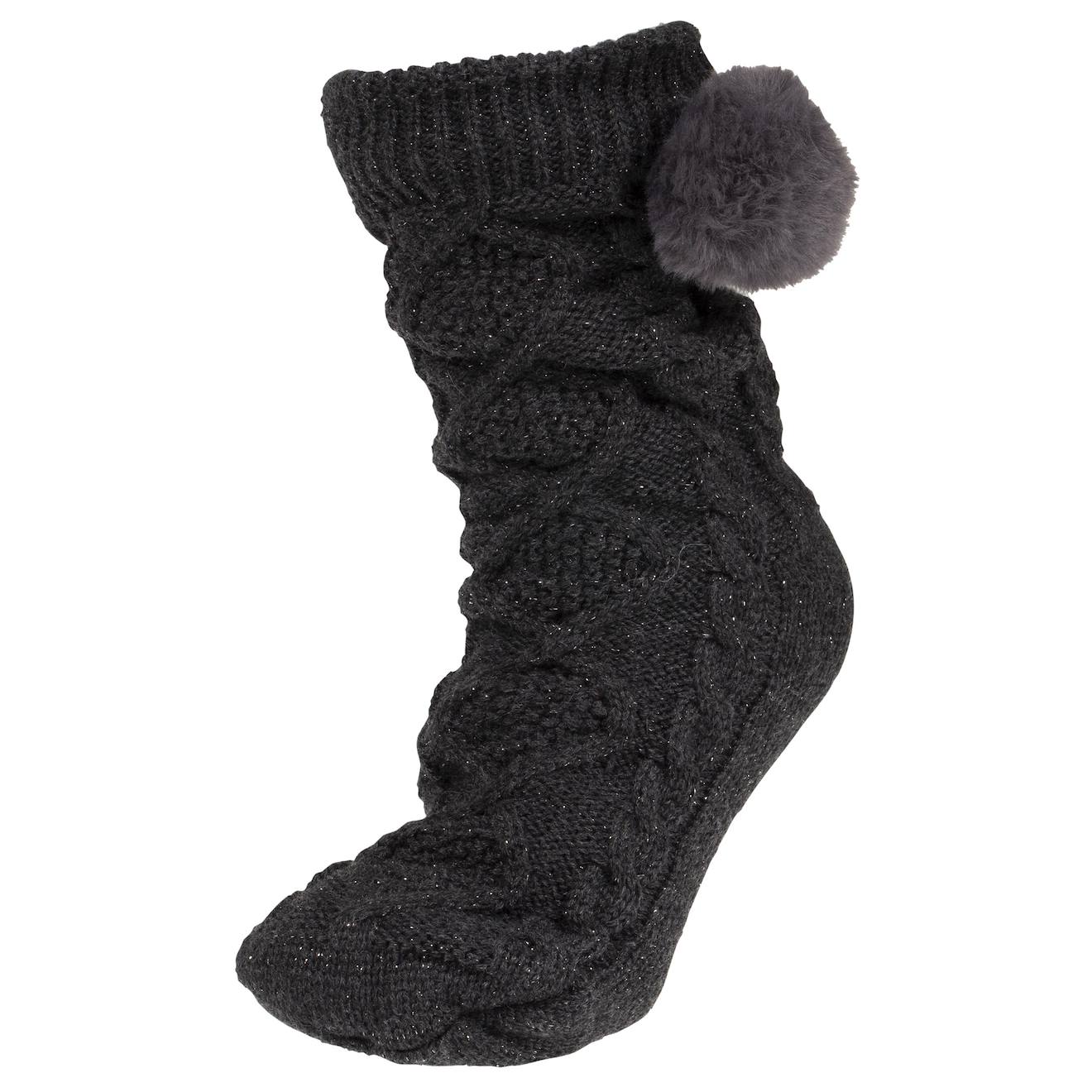 Chaussettes Dintrieur Maille Lurex Torsade - Picots Antidrapants Gris Fonc 13$