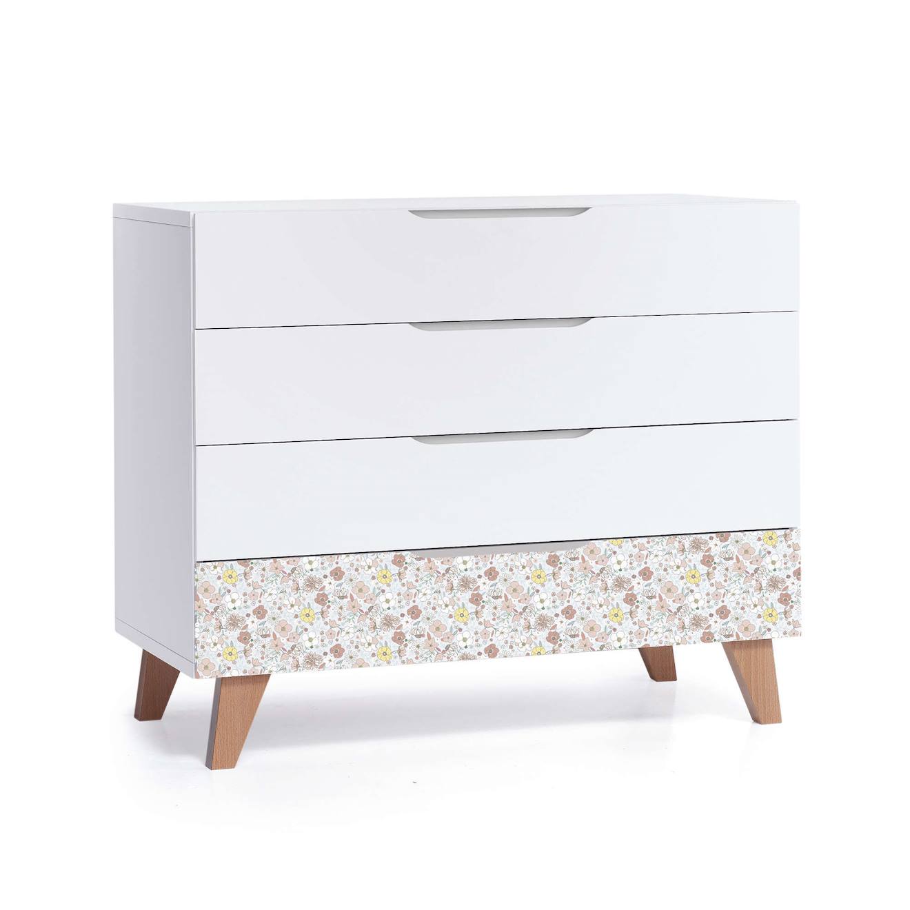 Commode Pour Enfants (4 Tiroirs) Fleurs Roses