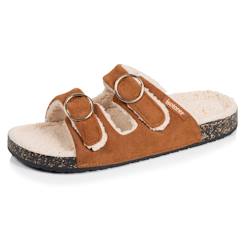 -Chaussons mules ouvertes ultra-confortables patch talon, en cuir