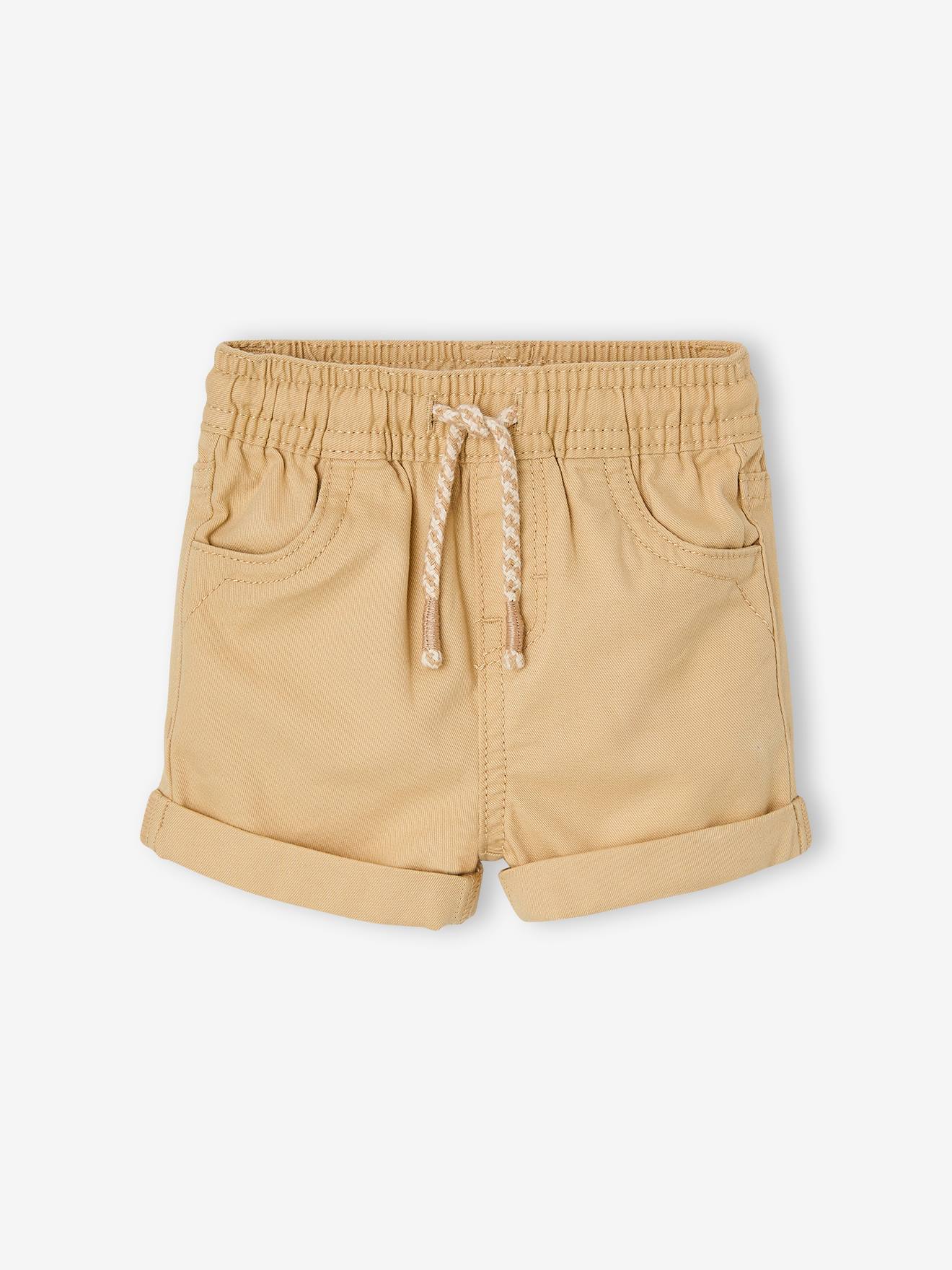 Short bébé garçon en toile taille élastiquée cappuccino