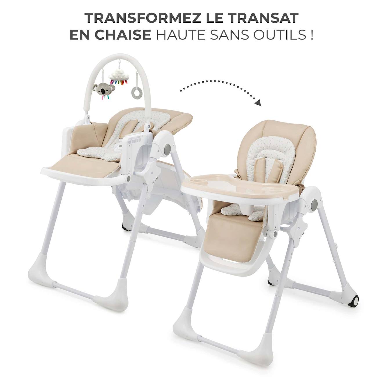 Chaise Haute 2 En 1, Ergonomique, Inclinable, Pliable Avec Hauteur Réglable Beige (Kinderkraft) - Image 2