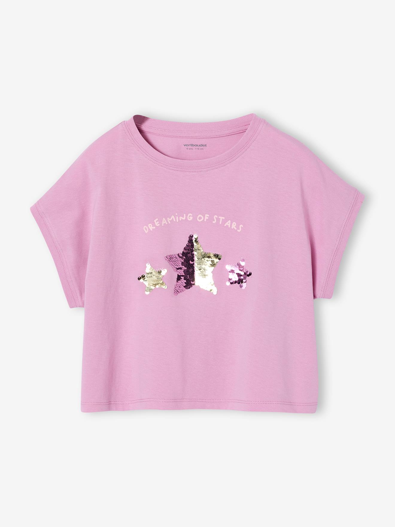 T-shirt fille motifs sequins lilas