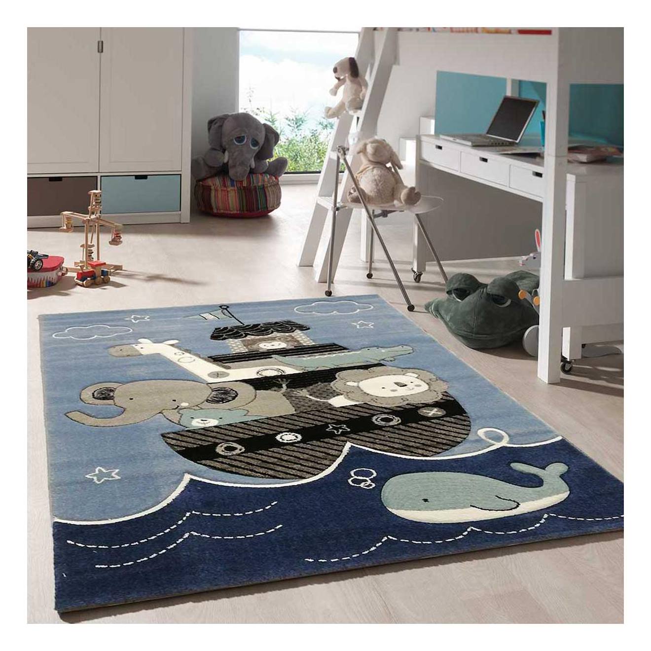 Tapis Enfant Tissé Motif Animaux Etelda Bleu