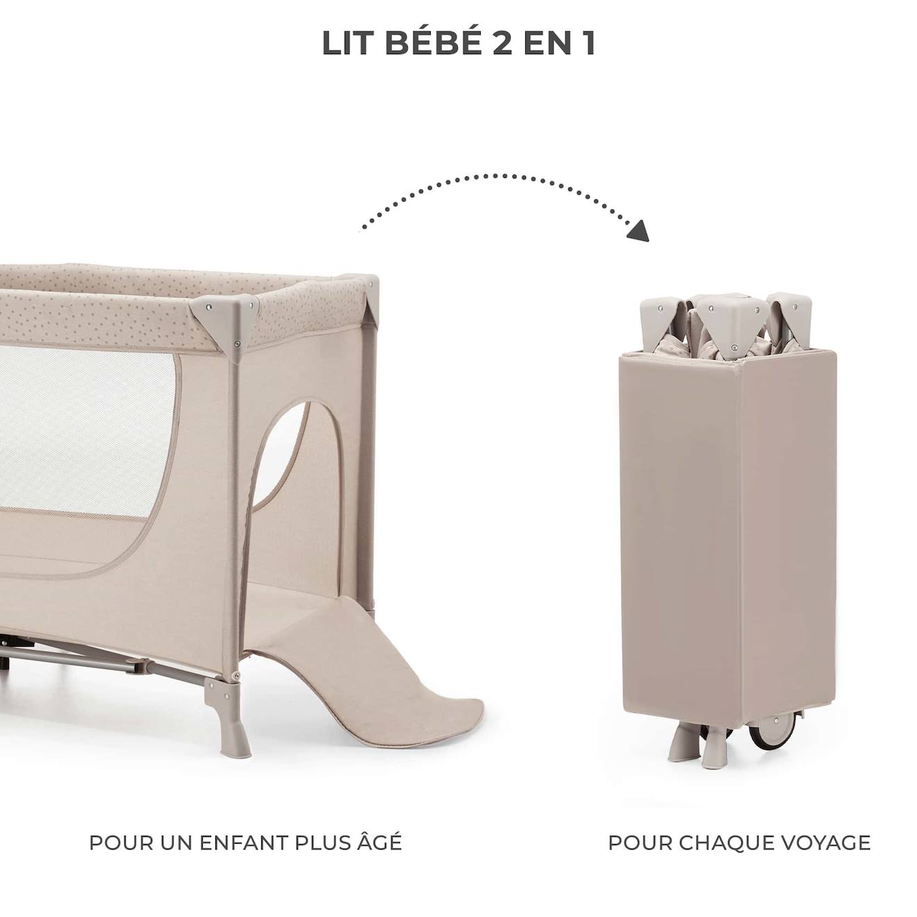 Lit Parapluie 2 En 1, Lit Bébé Voyage De La Naissance Jusqu’à 15 Kg Beige (Kinderkraft) - Image 2