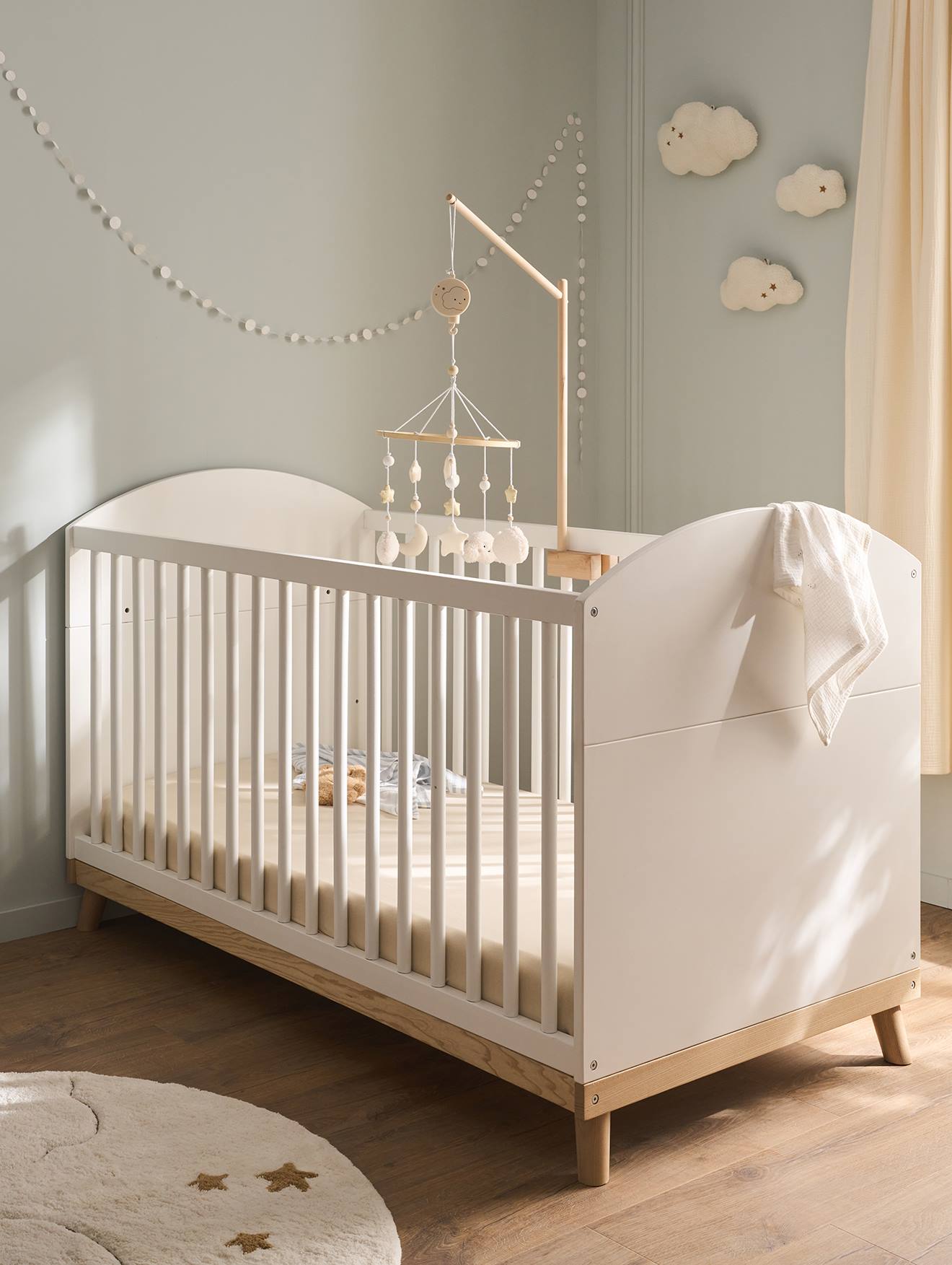Lit bébé évolutif 70x140 cm CONFETTI blanc (Vertbaudet) - Image 1
