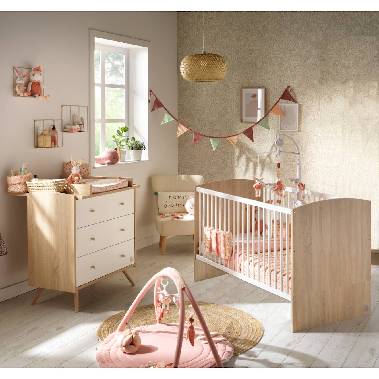 Chambre Bébé, Lit Évolutif Et Commode À Langer - Access Blanc/marron