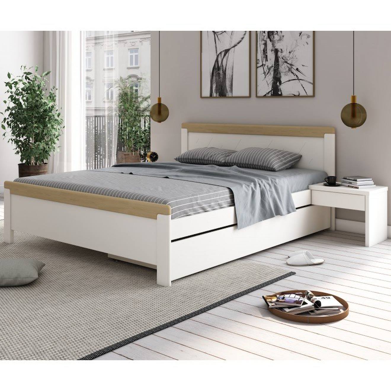 Lit Avec Chevets Pin Massif Andréas Blanc Bois