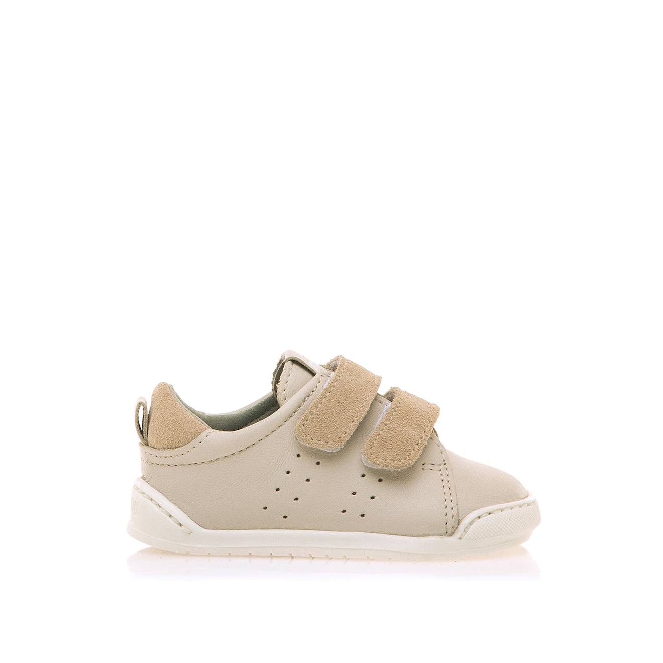 Sneakers Filles Cuir Fermeture Adhésive Barefoot Beige Clair