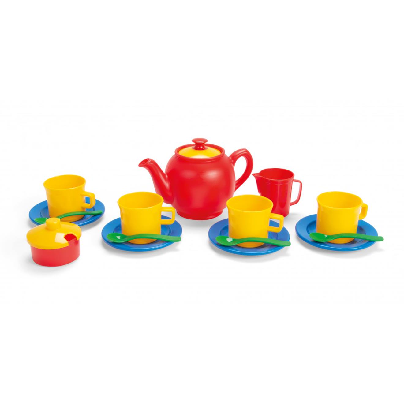Dinette Service À Thé - 17 Pièces En Filet Vert, Rouge, Jaune Et Bleu