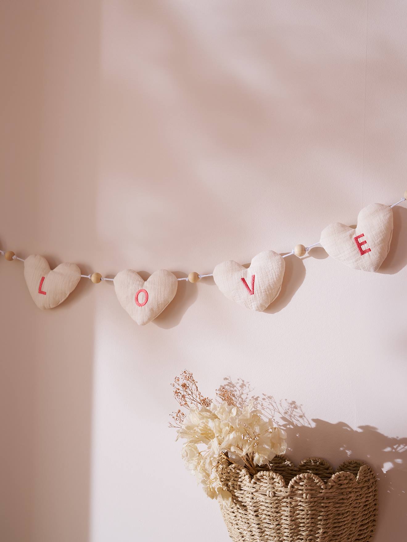 Guirlande coeurs en gaze de coton écru