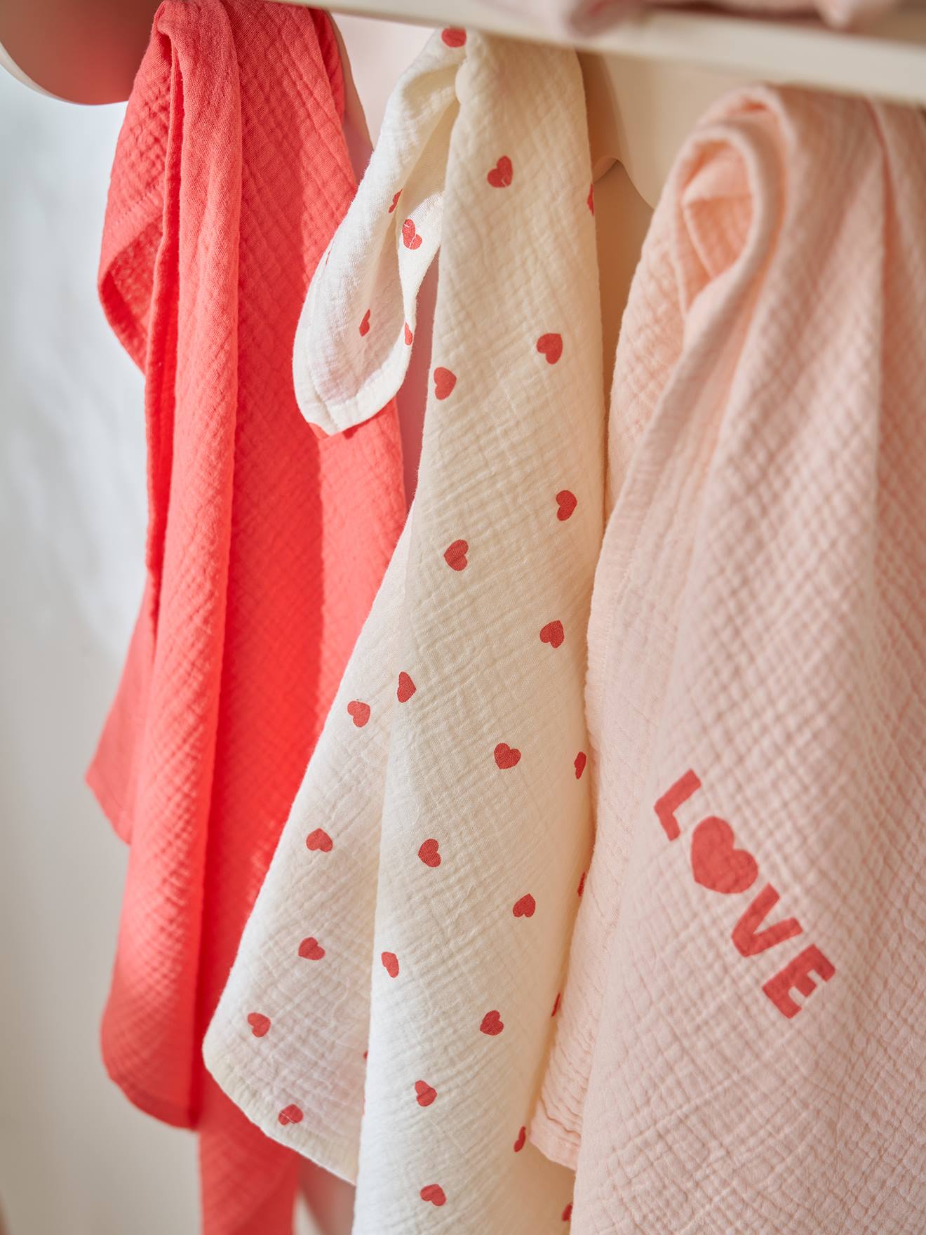 Lot 3 langes en gaze de coton MON COEUR rose imprimé (Vertbaudet) - Image 1