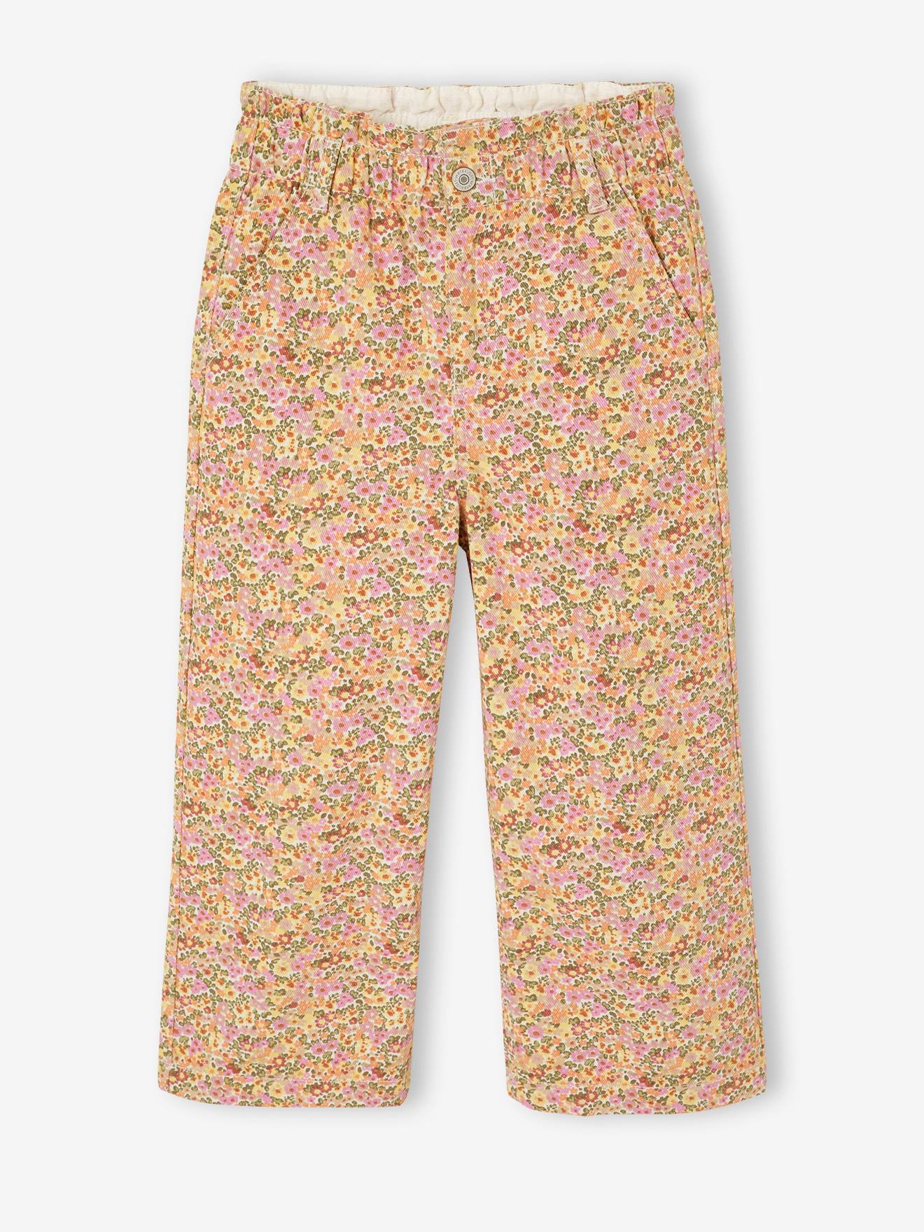 Pantalon fille large imprimé fleurs multicolore