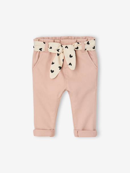Pantalon paperbag bébé avec ceinture cappuccino+lichen+vieux rose 9 - vertbaudet enfant 