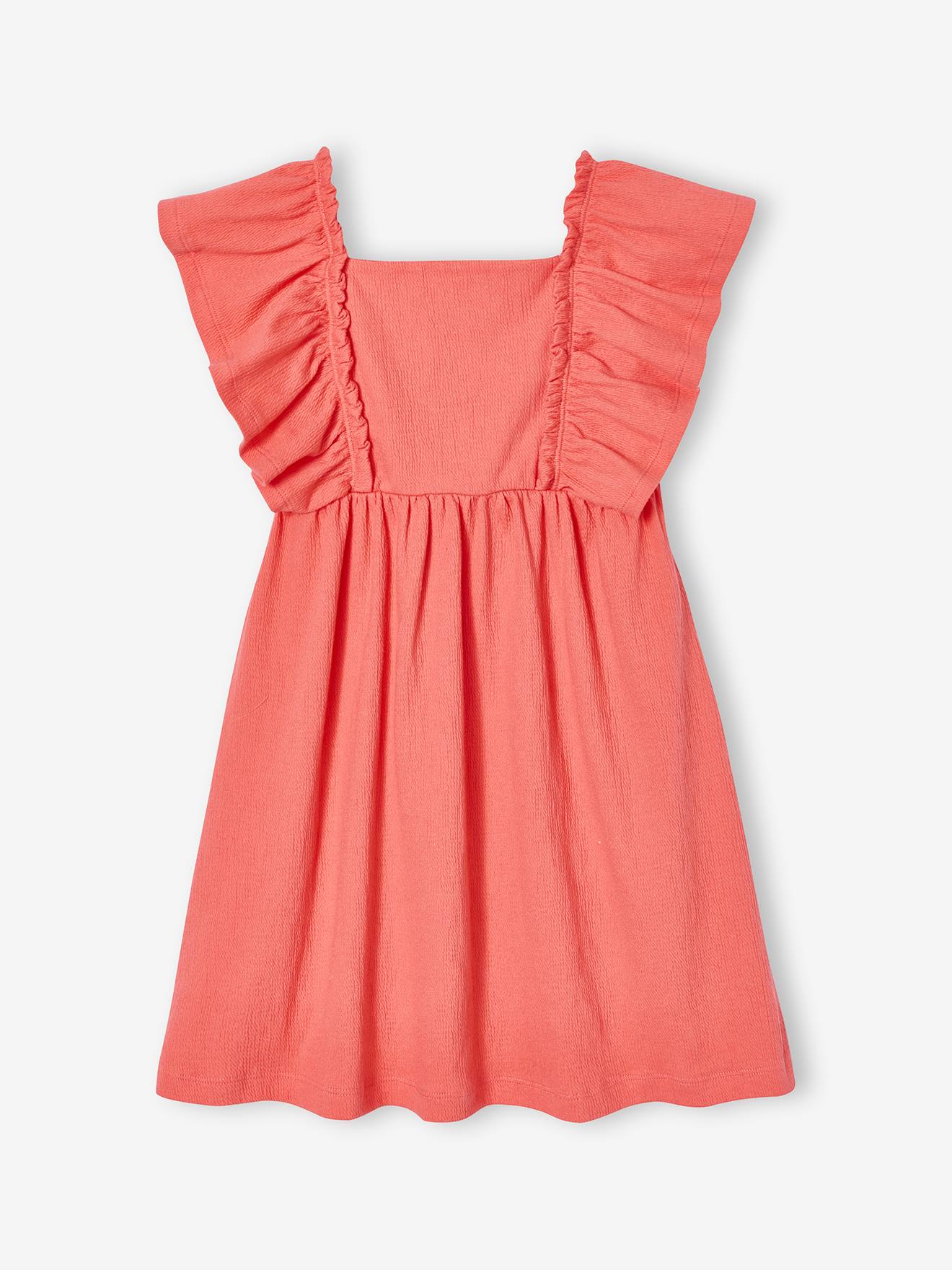 Robe fille manches papillon corail