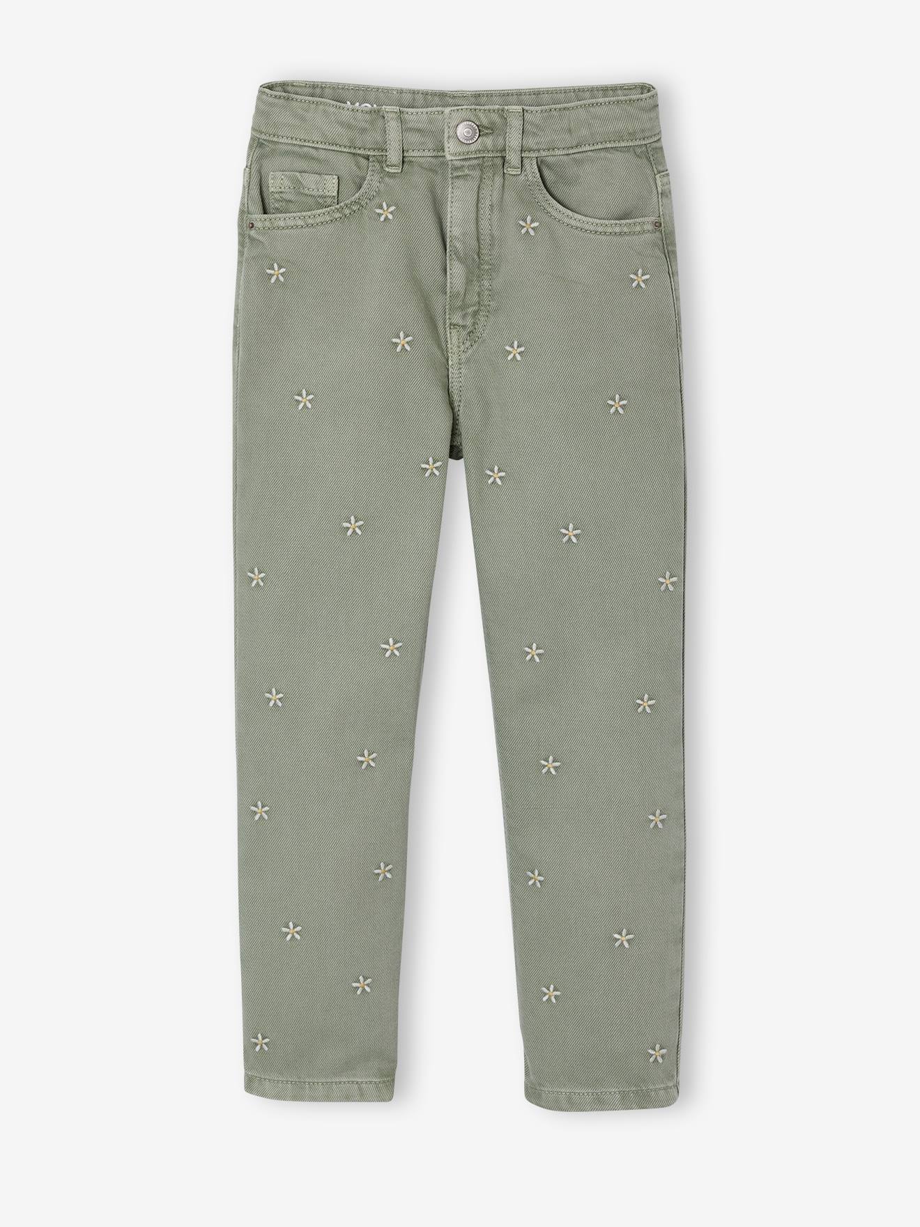 Pantalon mom fille brod vert de gris 13 €