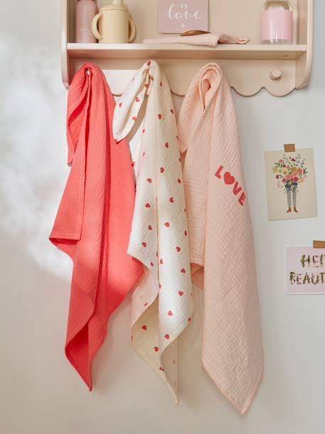 Vertbaudet - Lot 3 langes en gaze de coton MON COEUR rose imprimé