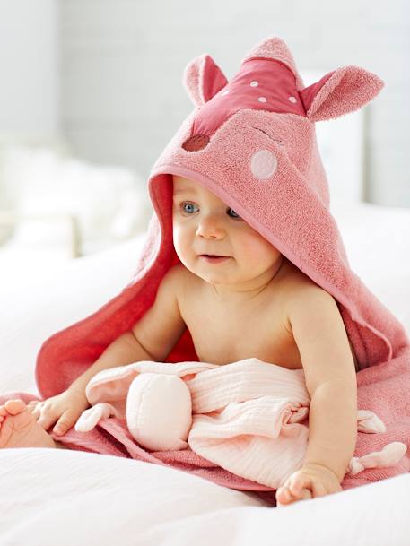 Vertbaudet - Cape de bain + gant de toilette Biche blush