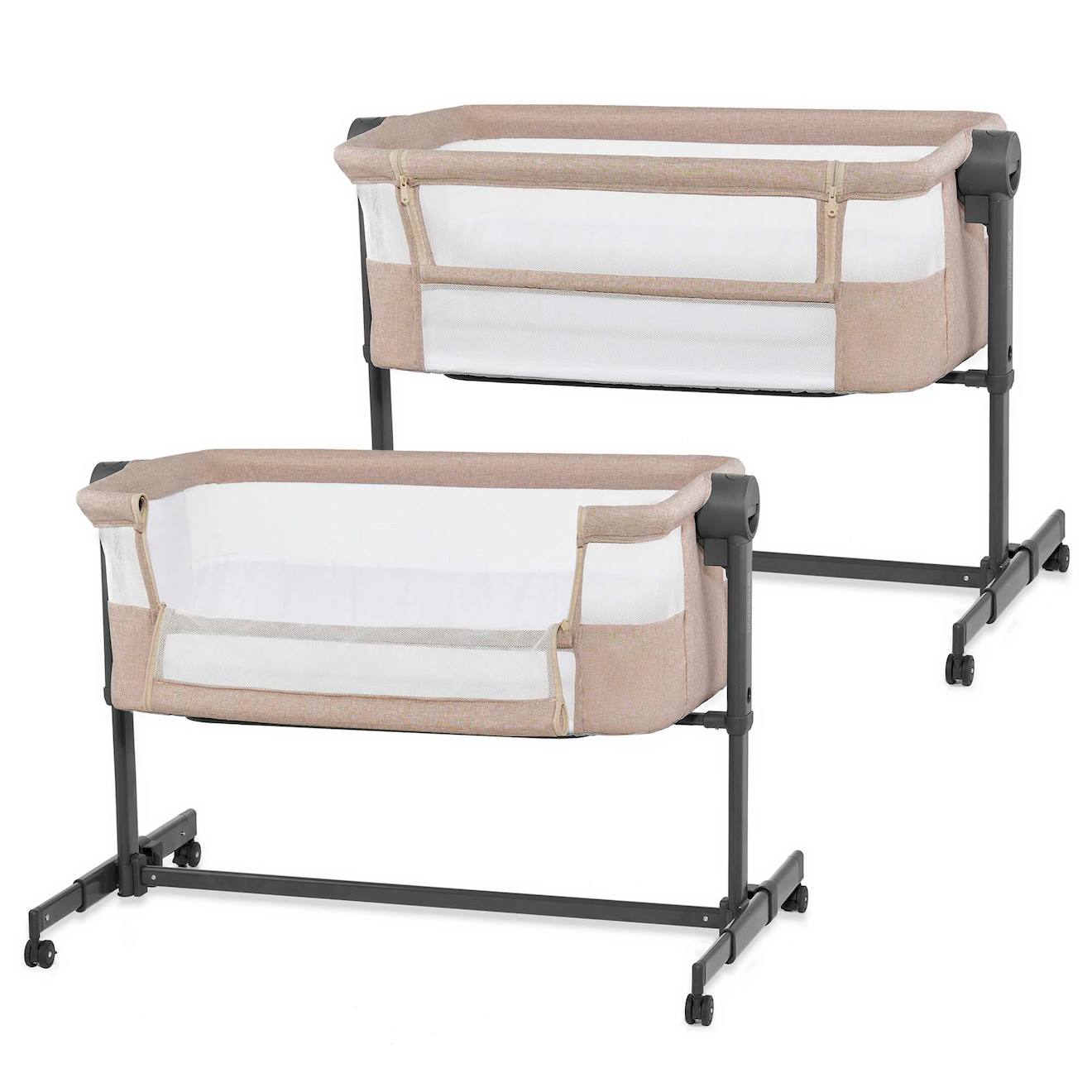 Lit Cododo Kinderkraft Nestee Up 2 2 En 1 Avec 5 Niveaux De Hauteur, Matelas Inclus, Roues Avec Frein Et Inclinaison Beige