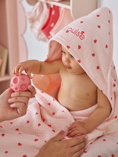 Vertbaudet - Cape de bain + gant de toilette MON COEUR rose imprimé