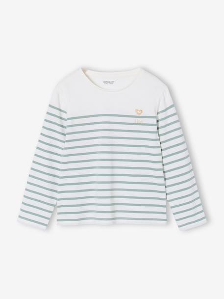 Tee-shirt marinière fille manches longues rayé bleu+vert sauge 7 - vertbaudet enfant 