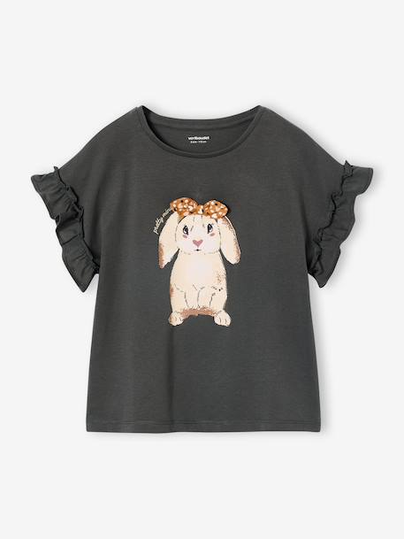 T-shirt fille motif fantaisie manches courtes volantées anthracite+jaune pâle+marine+rose pâle 1 - vertbaudet enfant 