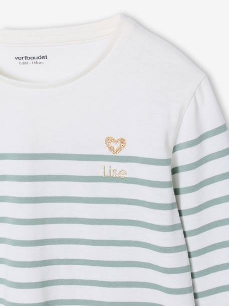 Tee-shirt marinière fille manches longues rayé bleu+vert sauge 9 - vertbaudet enfant 