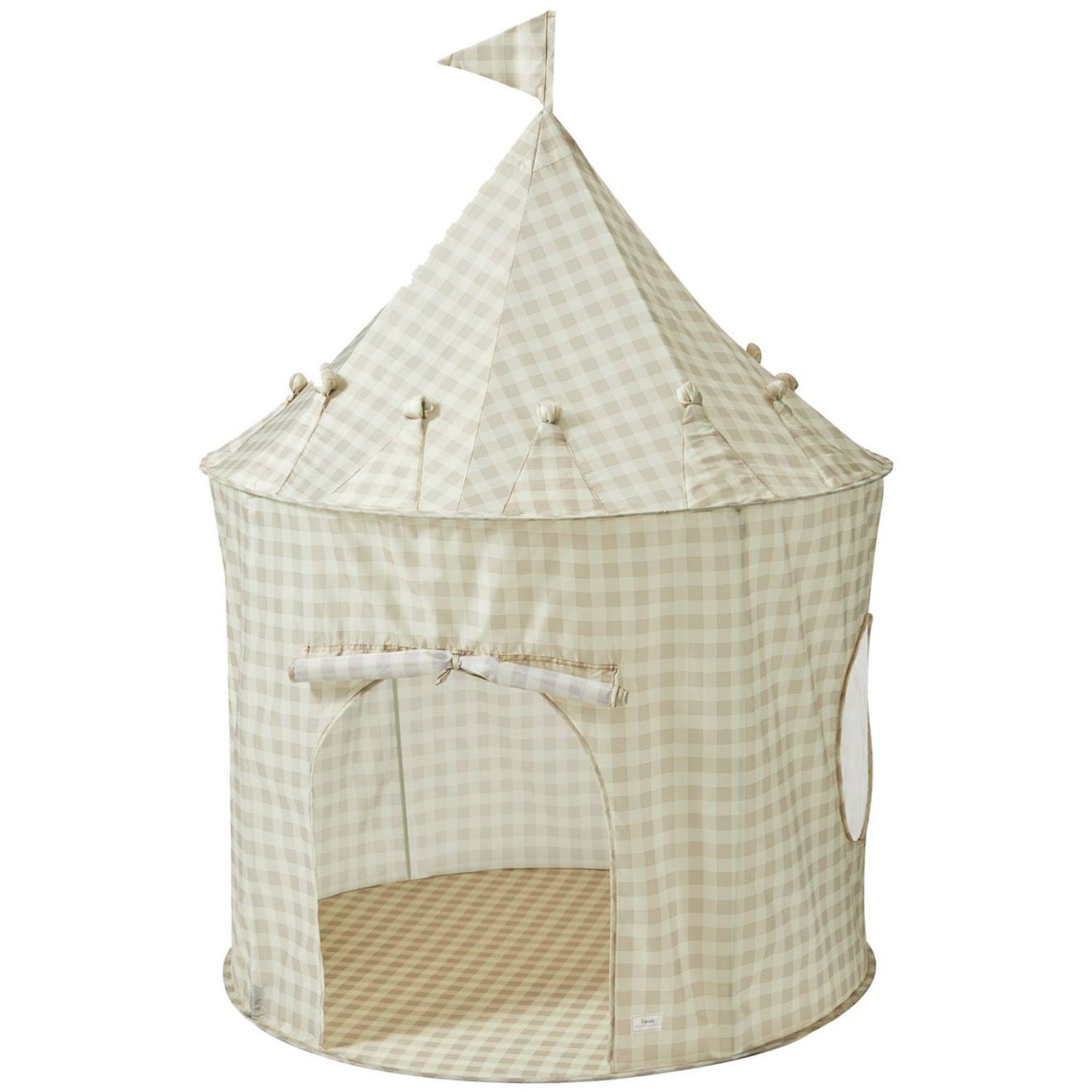 Tente De Jeu En Tissu Recyclé Vichy Beige, Écru