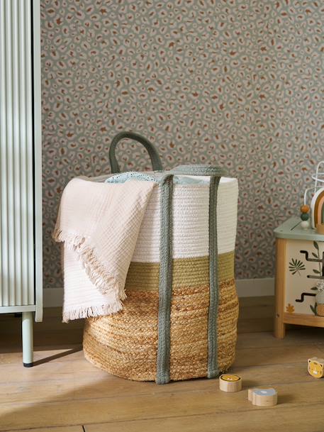 Vertbaudet - Panier de rangement en jute tricolore vert