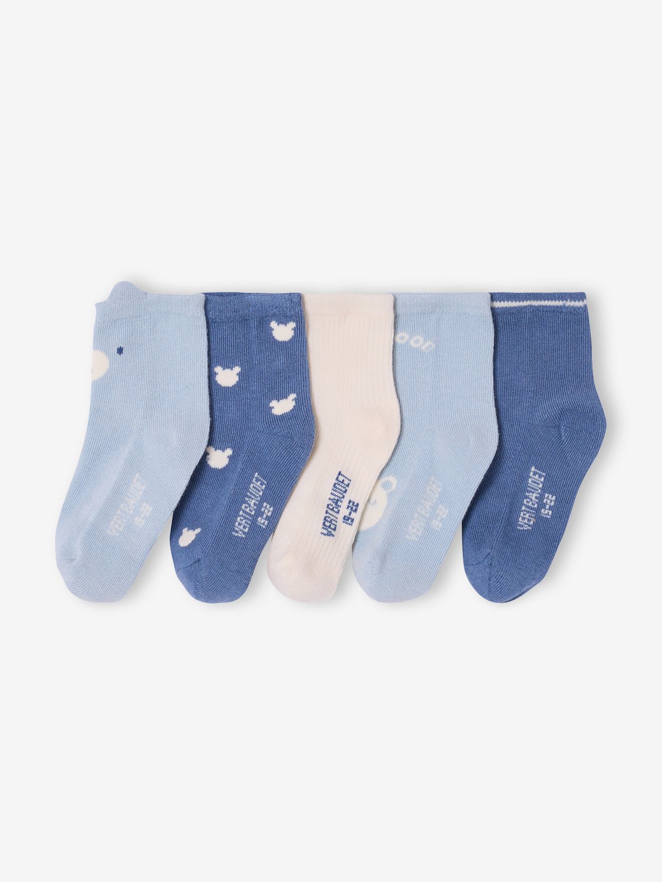 Lot de 5 paires de chaussettes « ourson » bébé bleu chambray