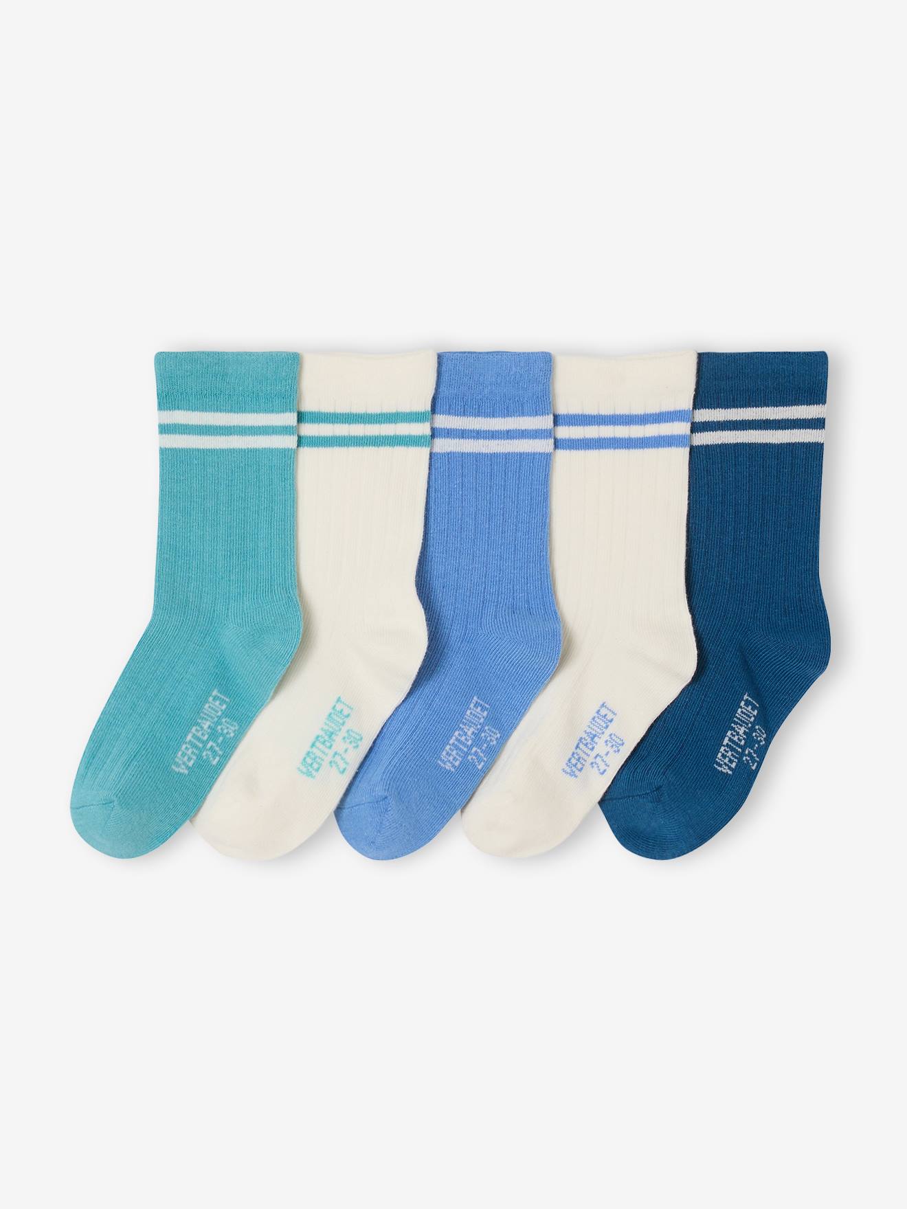 Lot de 5 paires de chaussettes côtelées rayées garçon bleu