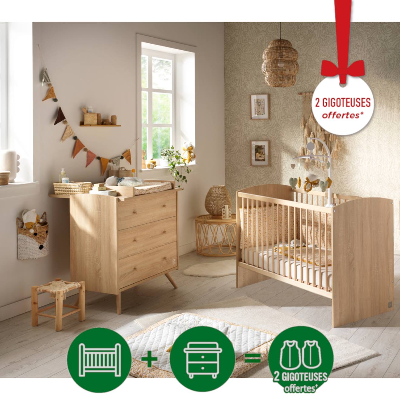 Chambre Bébé Complète, Lit Et Commode À Langer - Access Marron
