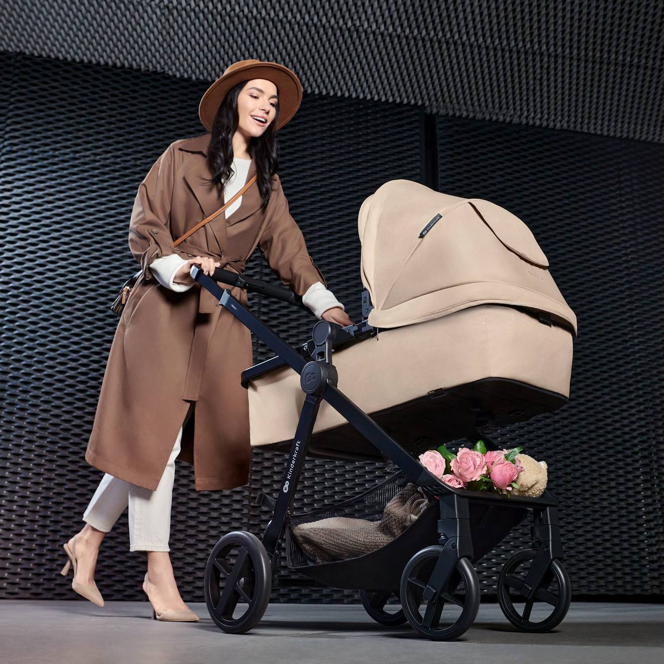 Poussette 2 En 1 Légère Pliage Compact + Nacelle Et Siège Poussette Réversible Beige/sable (Kinderkraft) - Image 1