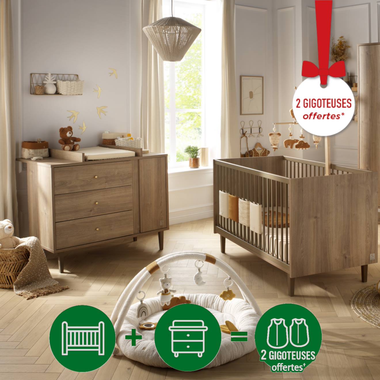 Chambre Bébé, Lit Évolutif Et Commode À Langer - Mokka Marron