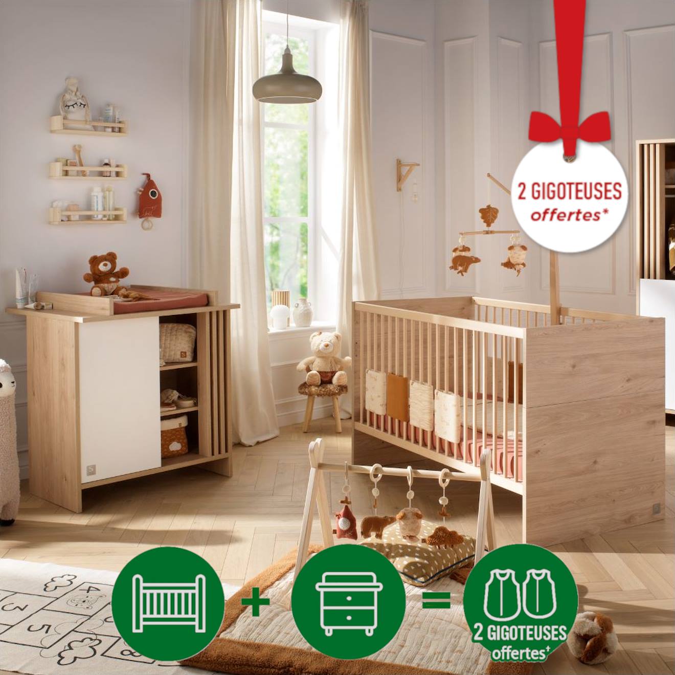 Chambre Bébé, Lit Évolutif Et Commode À Langer Avec Claustra - Tokyo Blanc/marron