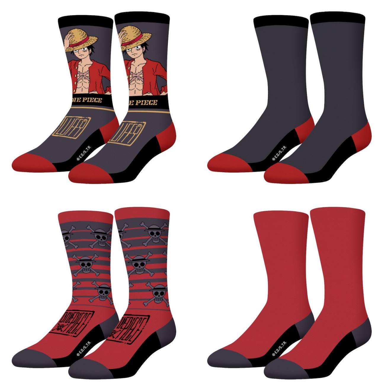Lot De 4 Paires De Chaussettes One Piece Noirgrisrougebeige 15$