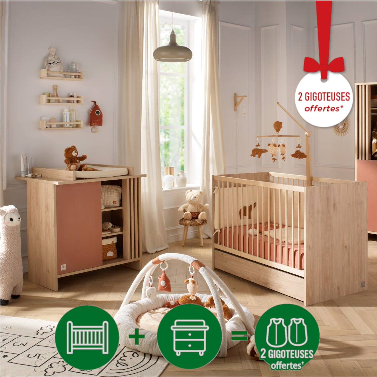 Chambre Bébé Complète, Lit Bébé Et Commode À Langer Avec Claustra - Tokyo Rouge/marron