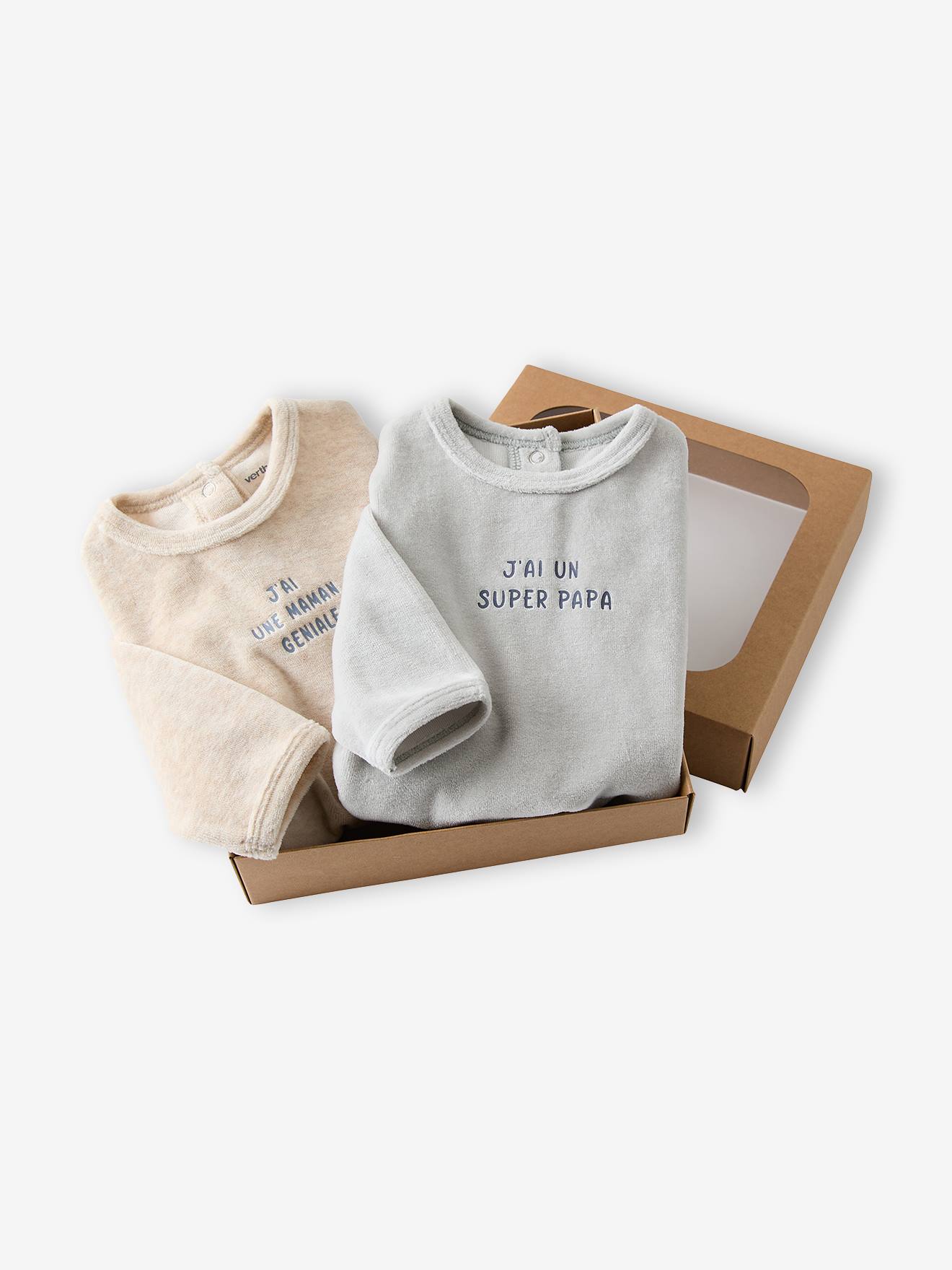 Coffret 2 pyjamas bébé garçon en velours bleu glacier