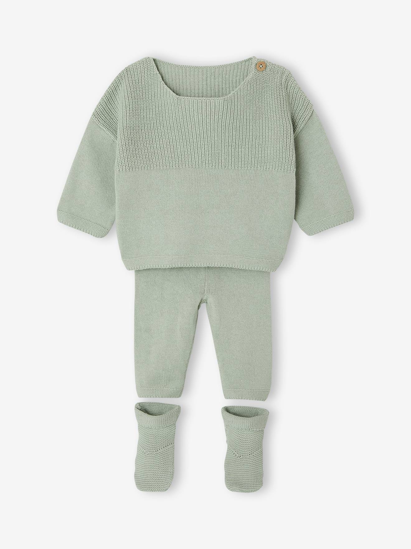 Ensemble bébé garçon tricot 3 pièces vert sauge (Vertbaudet) - Couverture
