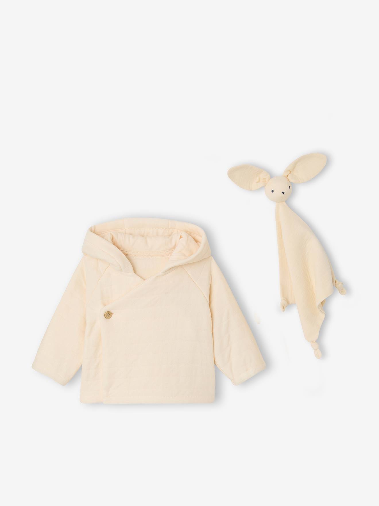 Coffret bébé veste et doudou lapin vanille