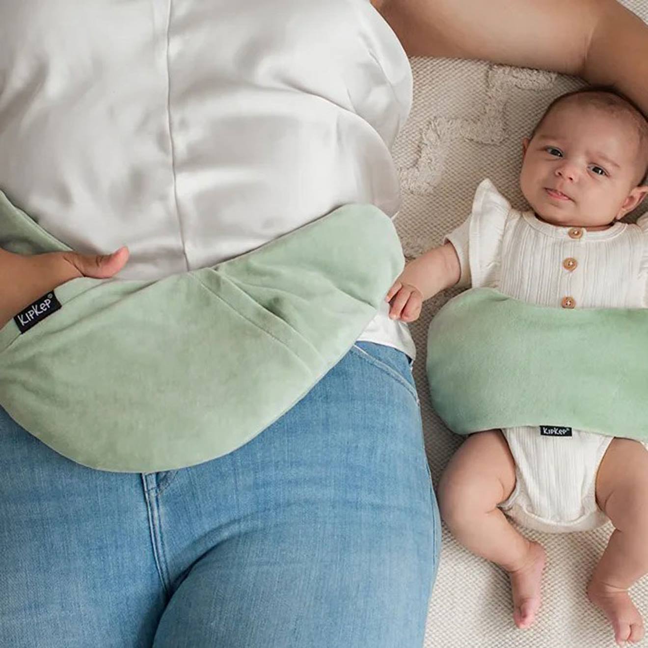 Duo Bouillotte Sèche Déhoussable Aux Graines De Lin Pour Maman Et Bébé - Pale Green Vert