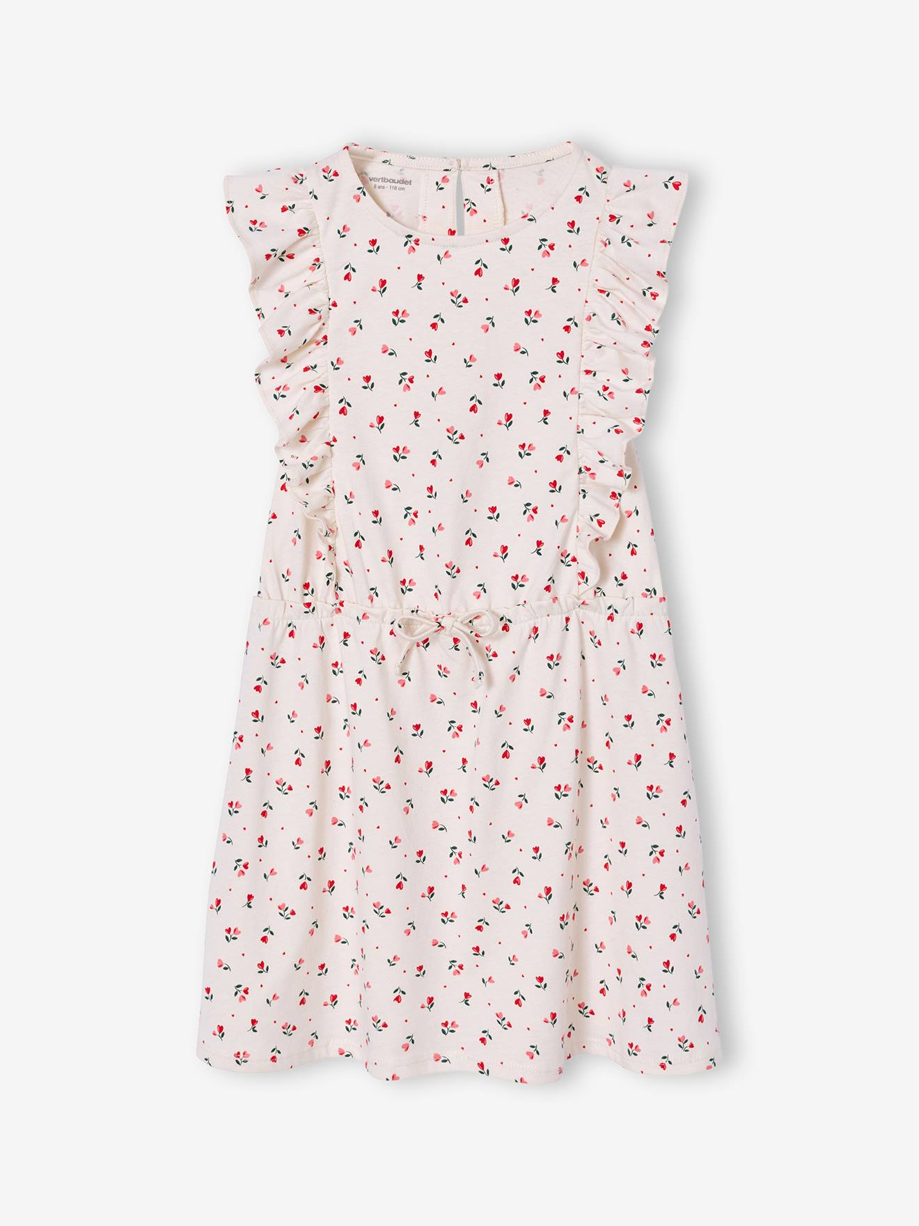 Robe fille imprimée manches volantées blanc imprimé