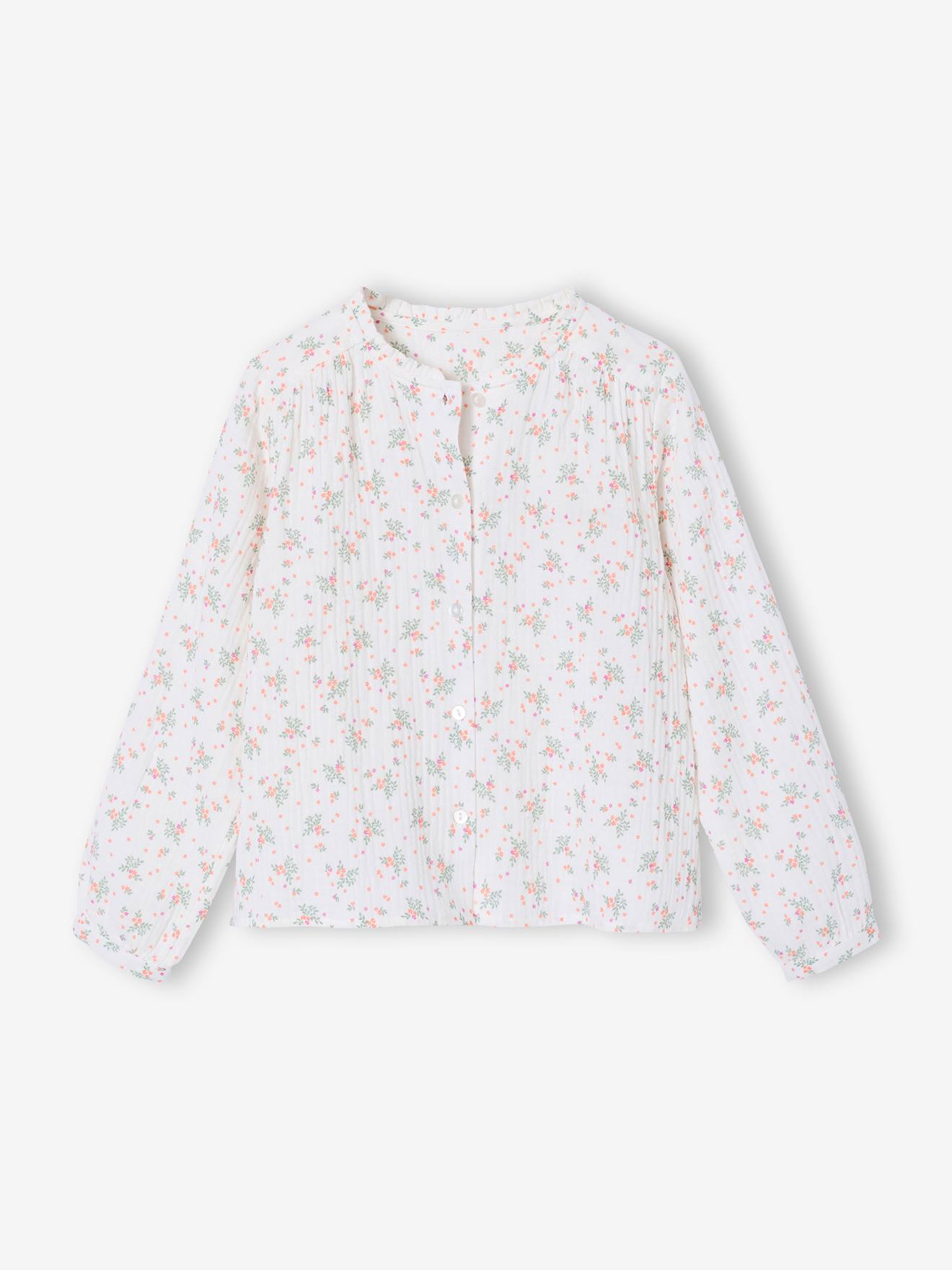 Chemise file gaze de coton imprimée personnalisable blanc imprimé