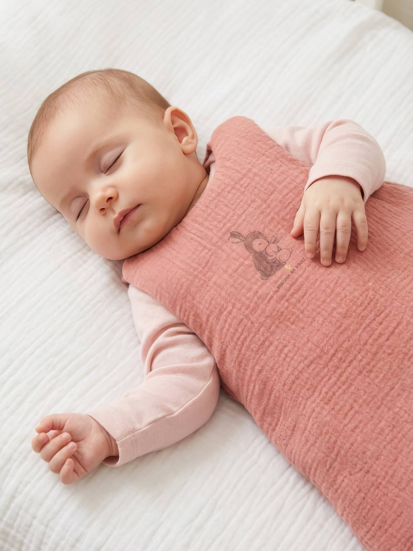Gigoteuse sans manches en gaze de coton LAPIN vieux rose