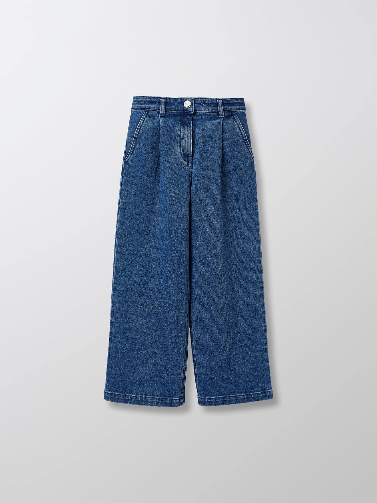 Pantalon large en denim denim bleu